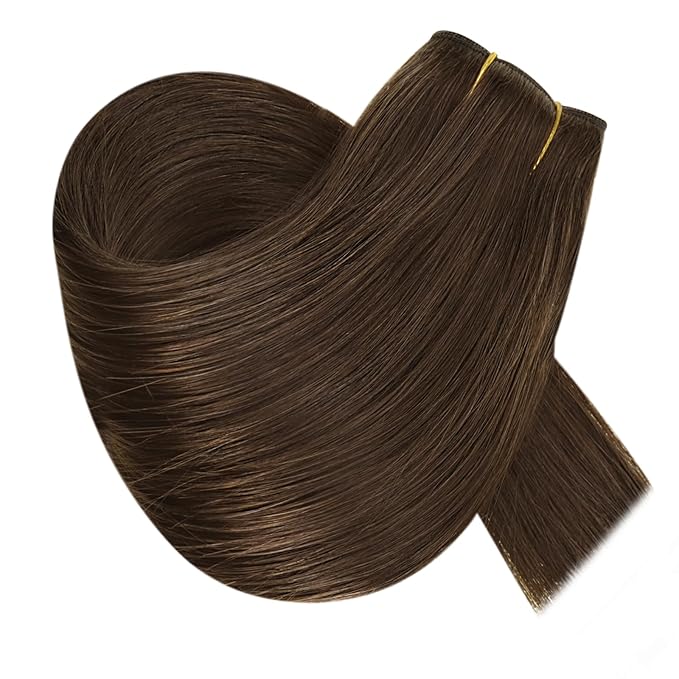 RUNATURE Wire Hair Extensions Real Human Hair Brown, 12 Inch One Piece 70g, Remy Human Hair Invisible Wire Hair Extensions Medium Brown, Short Soft Hair, Blended Well, Easy to Use for Women #4