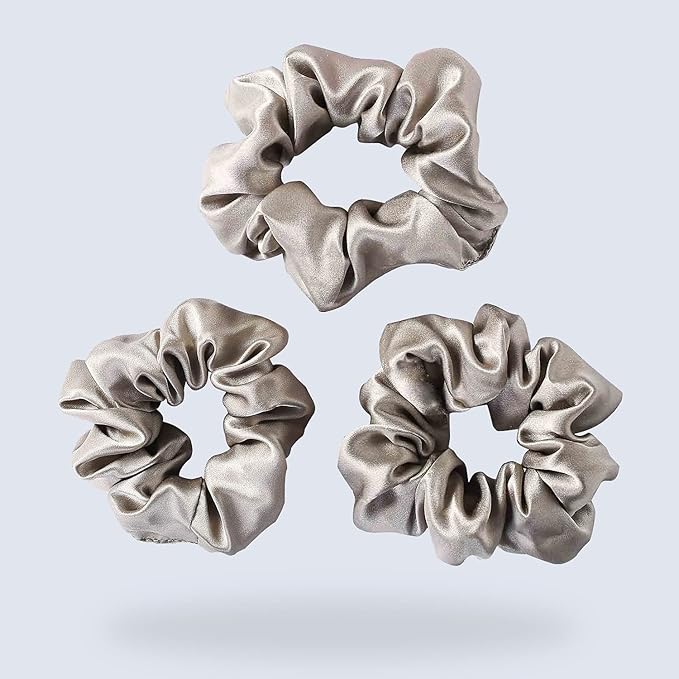 ZIMASILK 100% Mulberry Silk Hair Scrunchies – 19 Momme Elastic Silk Hair Ties for Women & Girls, Gentle No-Tug (3 Pack, Taupe)