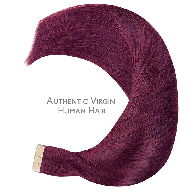 WENNALIFE Tape in Hair Extensions Human Hair, 20pcs 50g 22 inch Light Burgundy Remy Hair Extensions for Women Tape Ins Straight Extensiones De Cabello Humano Skin Weft