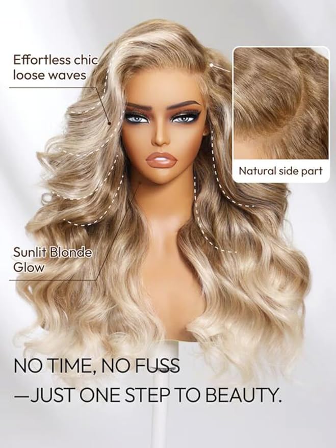 KLAIYI Ombre Ash Blonde Loose Body Wave Pre Everything Glueless 13x4 Lace Front Wigs Human Hair Balayage Precut Pre Plucked Bleached Bye Bye Knots 30S Ready to Wear and Go Wig Beginner Friendly 20Inch