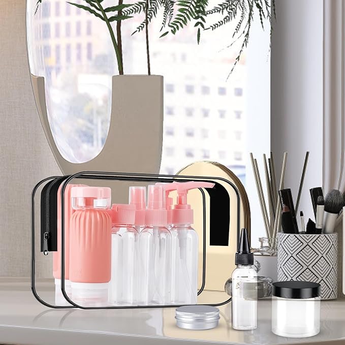 Travel Size Bottles for Toiletries 25Pack TSA Approved Toiletry Bottles Leak Proof Travel Kit with Clear Toiletry Bag Lotion Skincare Shampoo Cosmetic Container