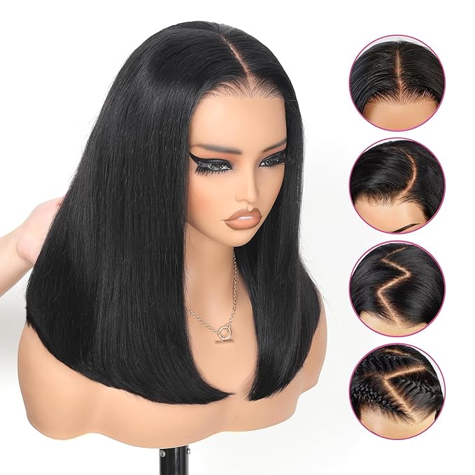 210% Density Lace Frontal Bob Wig Human Hair 12A Brazilian Virgin 9x6 Glueless Wigs Human Hair Pre Plucked Pre Cut HD Transparent Lace Wigs 16 Inch