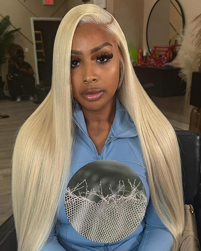 Alididi Skinlike Real Hd 613 13x6 Lace Front Wig Human Hair Straight Pre Plucked Bleached Knots 200% Density 0.10mm Ultra-Thin Invisible Lace Blonde Wig Human Hair For Women 24 Inch