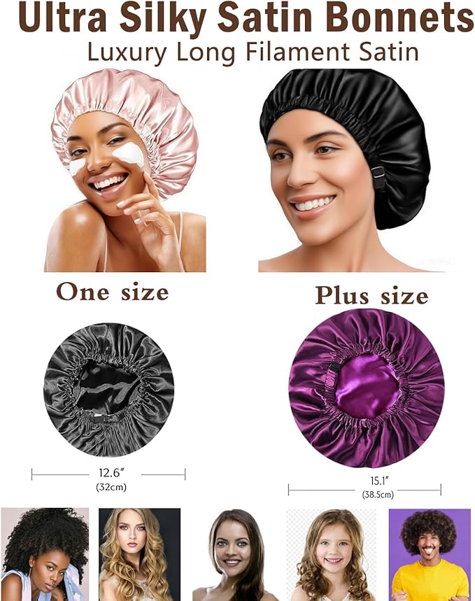 Hair Bonnets 3Pcs Satin Bonnet For Sleeping Silky Bonnets Womens Silk Bonnet Night Caps Curly Hair Sleep Cap For Women