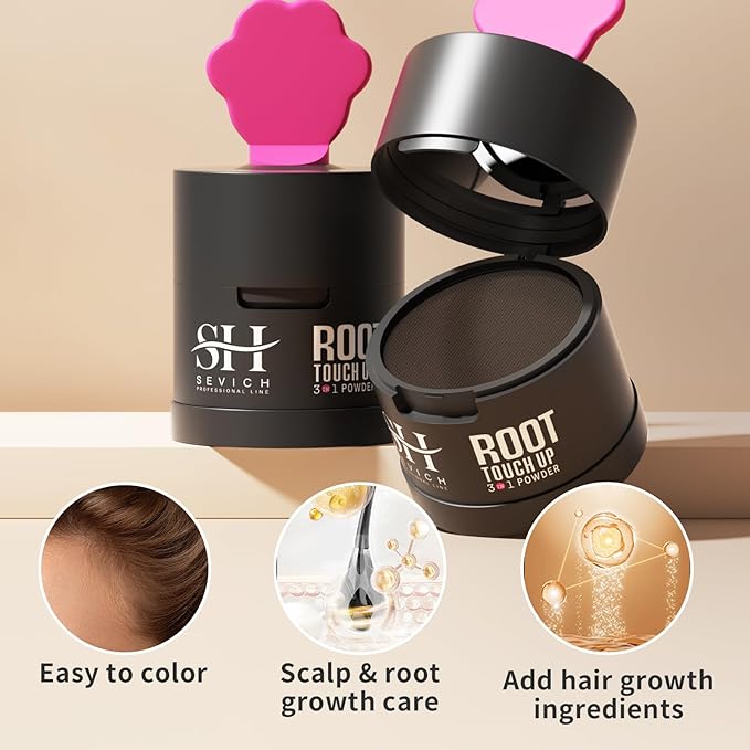 Sevich Hairline Powder 2.0，Instantly Conceals Hair Loss, Root Touch up Powder, Hair Shadow Toppers for Women & Men Thinning Gray Hair, Windproof & Sweatproof, 48H Makeup Lasting, Medium brown