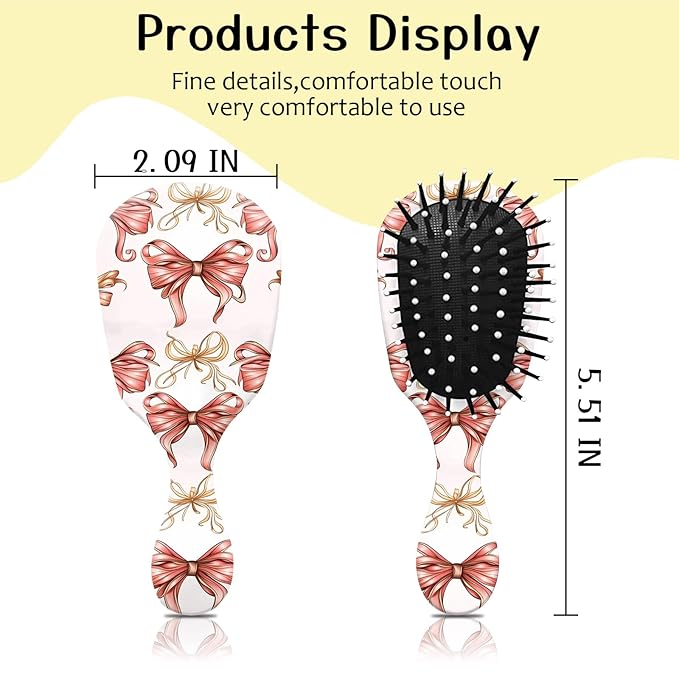 Mini Hair Brush,Cute Detangling Travel Hair Brush,Soft Bristles for Effortless Tangle Removal,Detangler Hairbrush for Women Men Boys Girls Kids Wet Dry All Hair Types (Pink Bow, Mini)
