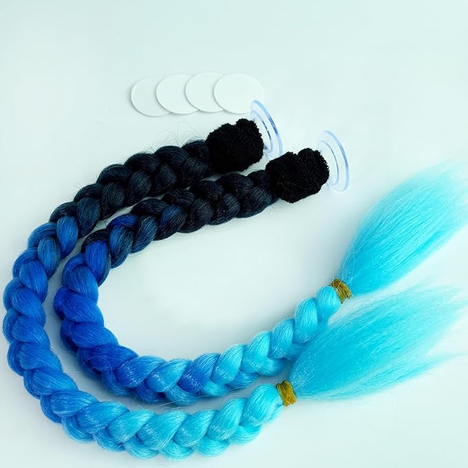Braids Pigtails with Suction Cup for Motorcycle, Ski, Bicycle Helmet Decoration 2 Pieces