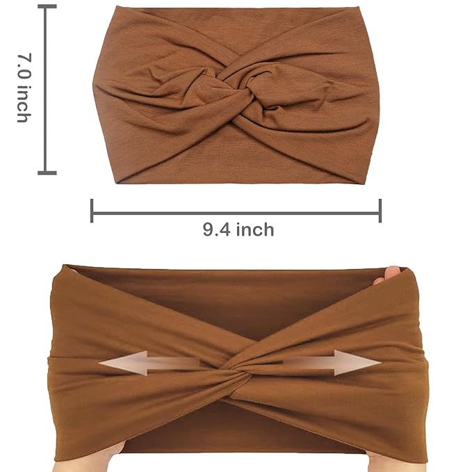 IVARYSS Extra Wide Headbands for Women Non-Slip, 7'' Large Twist Knotted Stretchy Wraps Head Bands Hair Accessories, 4 Pack, Solid Color