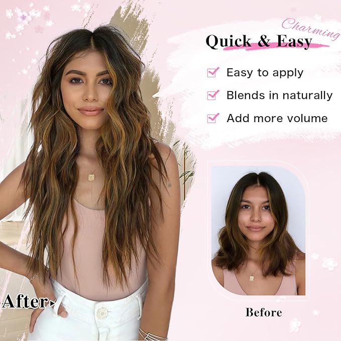 Clip in Hair Extensions for Women, 20 Inch 8PCS Long Wavy Omber Blonde Hair Extensions Clip Ins, Synthetic Soft Hairpieces for Women
