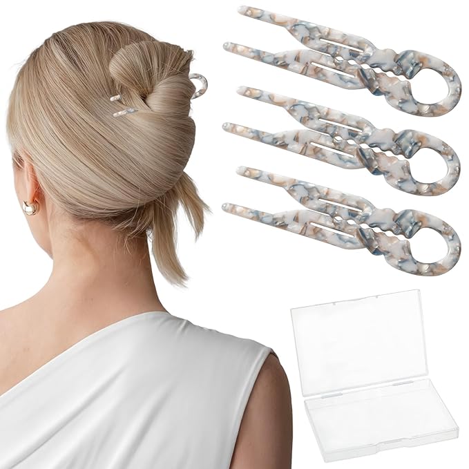 Sunolga 3pcs Prestige French Hair Pins for Women, 4.38" Large, Serrated Anti-Slip Design, Curved Shape for Better Head Fit, Coquette Elegant Hair Accessories for Updos, Chignon, Bun Hairstyles