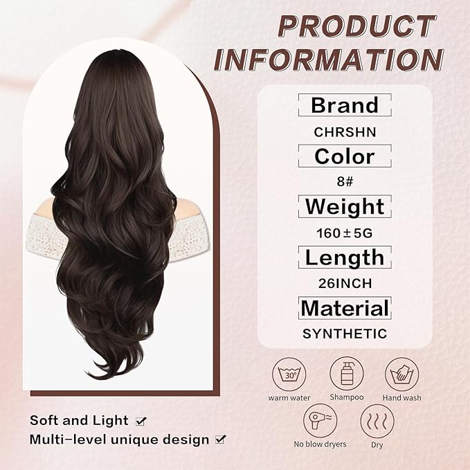 Ponytail Extension, 26 Inch Drawstring Ponytail Extension for Women Long Wavy Pony Tails Hair Extensions Synthetic Clip in Ponytail Hairpiece for Women(Brown)