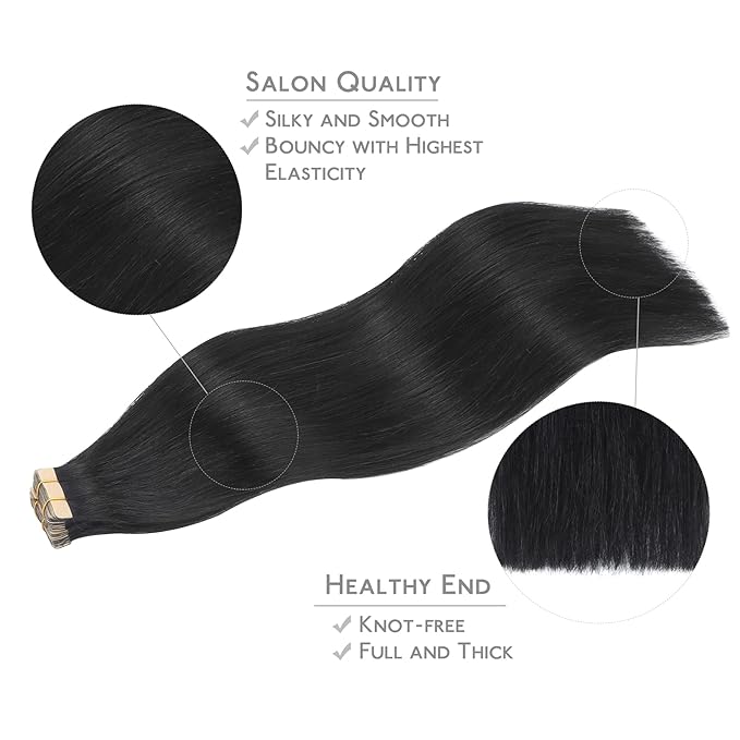 WENNALIFE Tape in Hair Extensions Human Hair, 20pcs 50g 14 inch Jet Black Remy Hair Extensions Straight Human Hair Tape in Extensions Skin Weft Tape Extensions Human Hair