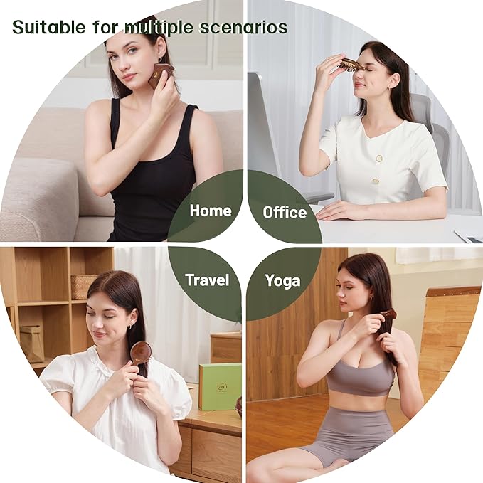 Mini Travel Hair Brush and Comb Set, Christmas Gifts for Mon, Scalp massager Hair Growth, Wooden Detangler Comb, Small Curly Hair Wet Brush for Women Girls Kids, Facial Massage Gua Sha Tool
