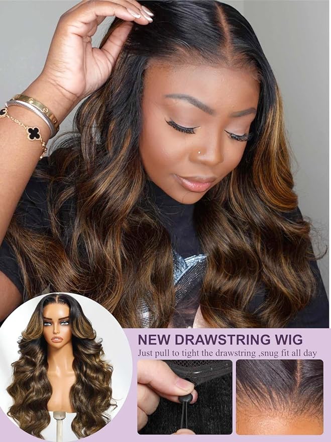 YIROO Bye Bye Knots Glueless Wigs Highlight Balayage Brown Body Wave Put on and Go 7x5 Lace Front Wig Invisible Knots Pre Plucked Ready to Go 22inch
