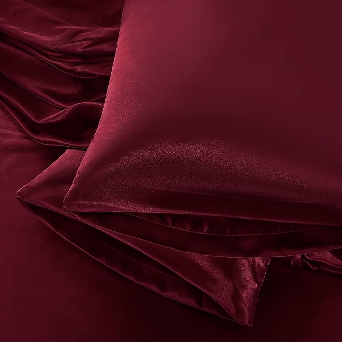 Aormenzy Satin Pillow Cases for Women King Size Set of 2, Burgundy Satin Pillowcase for Hair with Envelope Closure Silky Pillow Covers Wrinkle, Fade Resistant (20x40 Inches)