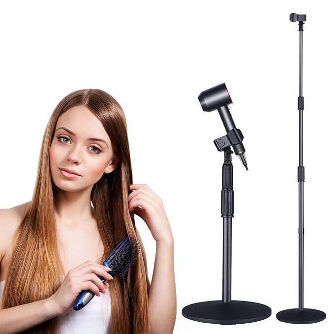 Hands Free Hair Dryer Stand Holder - TAYUQEE Rotatable Floor Blower Stand, Heavy Duty Countertop Blow Dryer with Adjustable Height, Ideal for Salons and Home Use