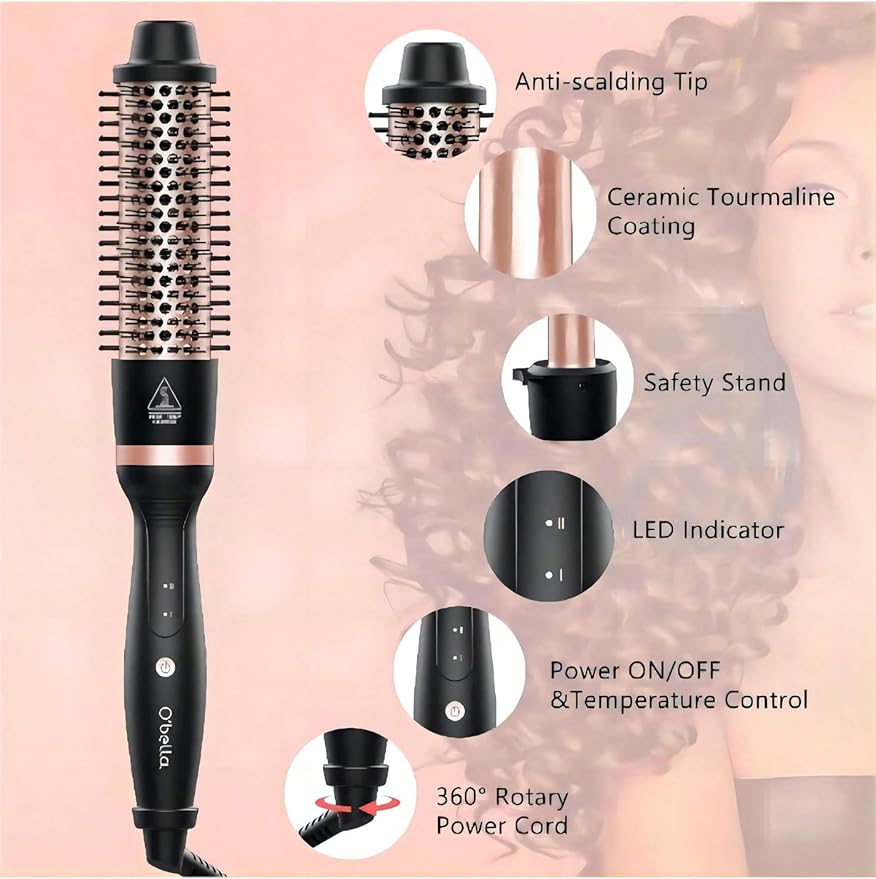 Curling Iron Set, O'bella 5 in 1 Curling Wand Set with Thermal Brush&4 Interchangeable Ceramic Curling Wand(0.35”-1.25”), 2 Temps Instantly Heating Hair Wand Curler Gold