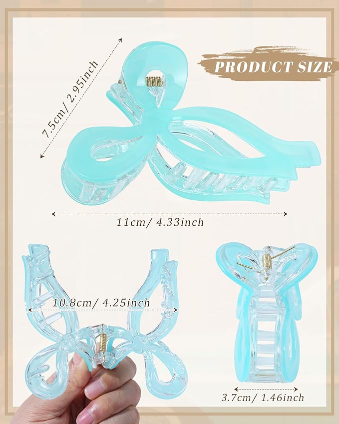 Mesovor 4 Pack Bow Hair Claw Clips for Women, Nonslip 4.3" Large Hair Grip Clawclips for Thin and Thick | Bowknot Hair Strong Hold Hair Jaw Clamps Gifts (Pink, Yellow, Blue, Off-white)