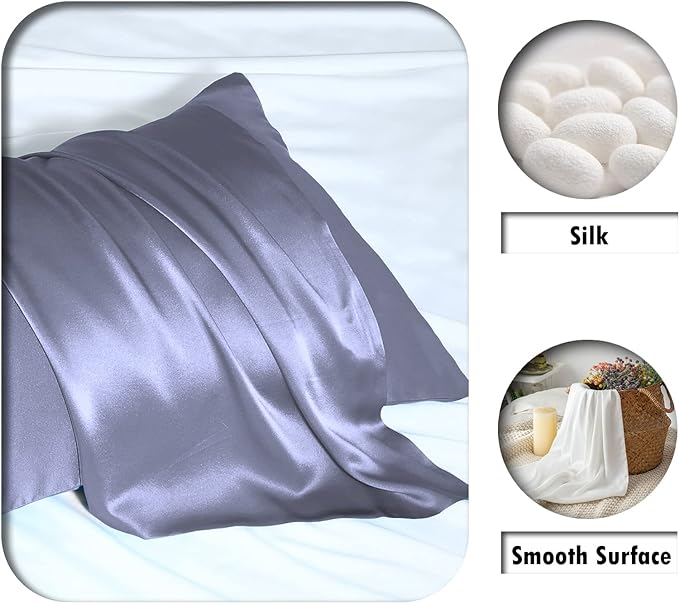 Silk Body Pillowcase Mulberry Silk Pillow Cases with Zipper Soft Breathable Smooth Cooling 20x54 inches Pillowcase for Sleep (Grayish Blue,20"X 54",1Pcs)