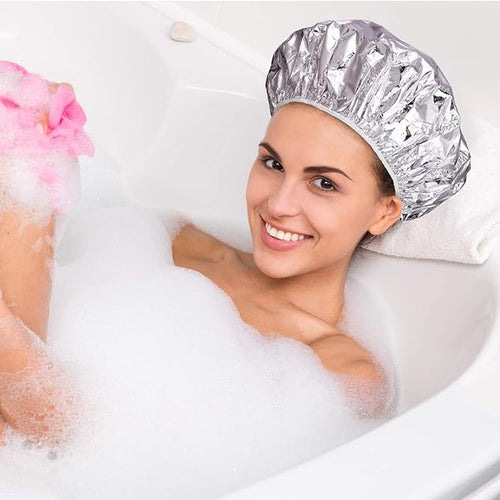 12 Pieces Deep Conditioning Caps Aluminum Foil Reusable Hair Processing Hair Coloring Shower Caps for Home Salon Use(12 Inch,Silvery)