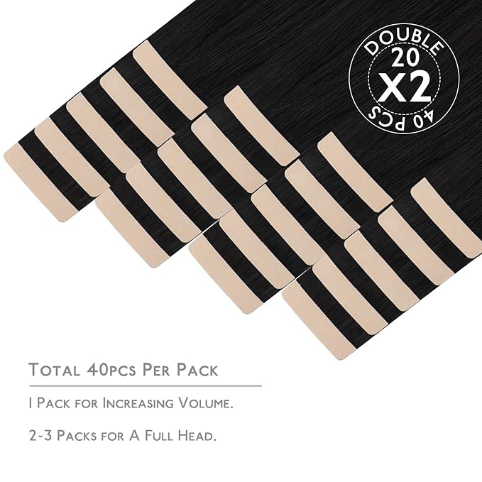 WENNALIFE Tape in Hair Extensions Human Hair, 40pcs 80g 12 inch Jet Black Hair Extensions Real Human Hair Straight Tape in Extensions Invisible Human Hair Extensions Reusable Real Hair Extensions