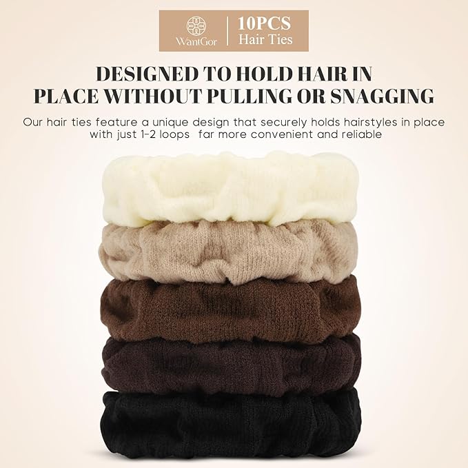 WantGor Hair Ties, Women 10PCS Hair Bands No Damage Elastic Scrunchies Seamless Ponytail Holders Hair Accessories Head Bands for Women's Thick Thin Hair (Neutral)