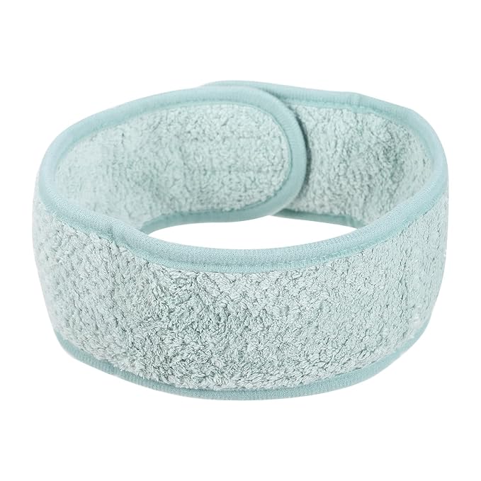 STOBAZA 2Pcs Coral Fleece Face Wash Headbands for Women Adjustable Sticky Tape Hair Bands Soft Shower Spa Hair Wraps for Facial Cleansing and Makeup Removal Light Green