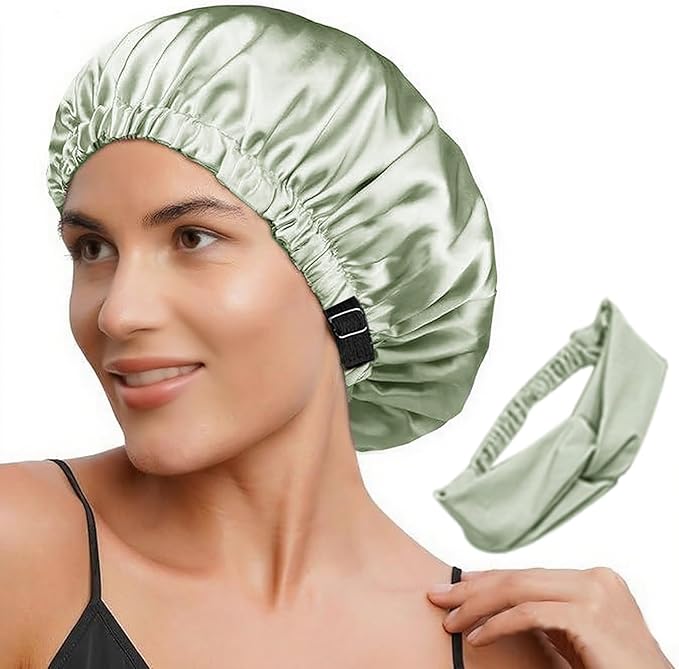 2Pcs Satin Bonnet Silky Bonnets Hair Bonnet For Sleeping Double Layer Curly Hair Sleep Cap Womens Silk Night Hats
