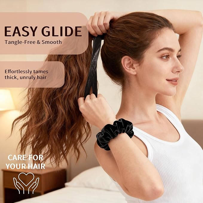 Velvet Scrunchies for Women Girls, 12 Pcs Black Classic Hair Scrunchie Elastic Thick Scrunchy Hair Ties, Soft Ponytail Hair Accessories