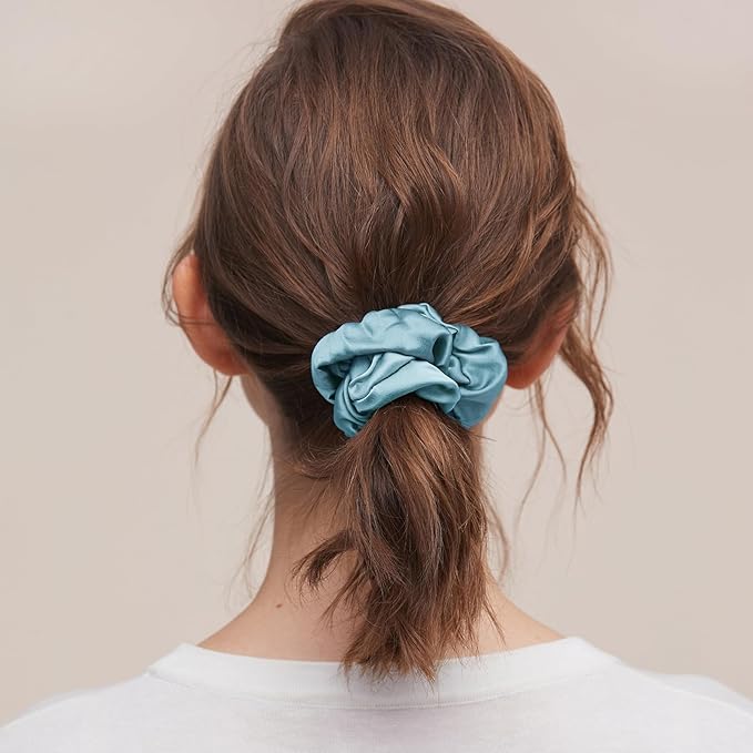 LILYSILK Silk Hair Scrunchies/Ties for Frizz & Breakage Prevention, 100% Mulberry, No Damage, Elastic ponytail Holders, 1Pc, Blue Haze