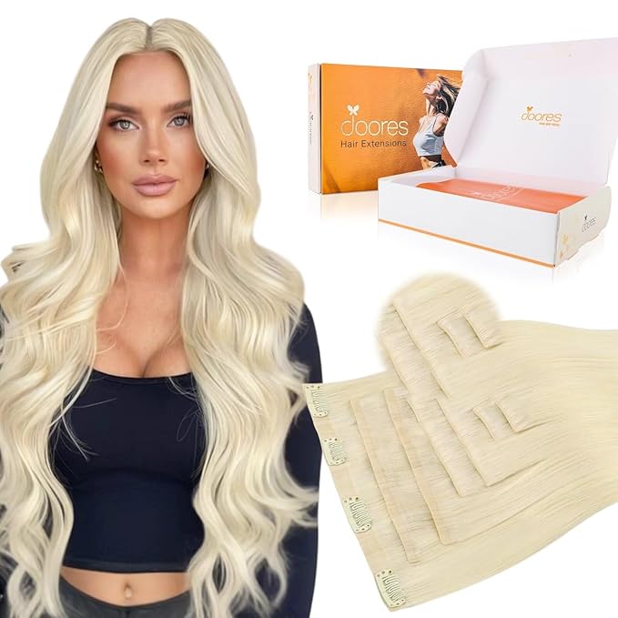 DOORES Clip in Hair Extensions Set 18 Inch 130g, 4pcs Invisi Edge Clip ins and 3pcs Classic Seamless Clip ins, Injected Virgin Real Human Hair Extensions Natural Invisible Straight, #60A
