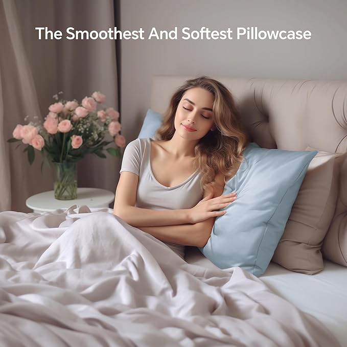 INFIIXSO Silk Pillow Cases 2 Pack Standard Size, Ultra Smooth & Soft Mulberry Silk Pillow Case for Hair and Skin, Breathable Cooling Silk Pillowcase with Hidden Zipper (Airy Blue, 20x26 Inches)