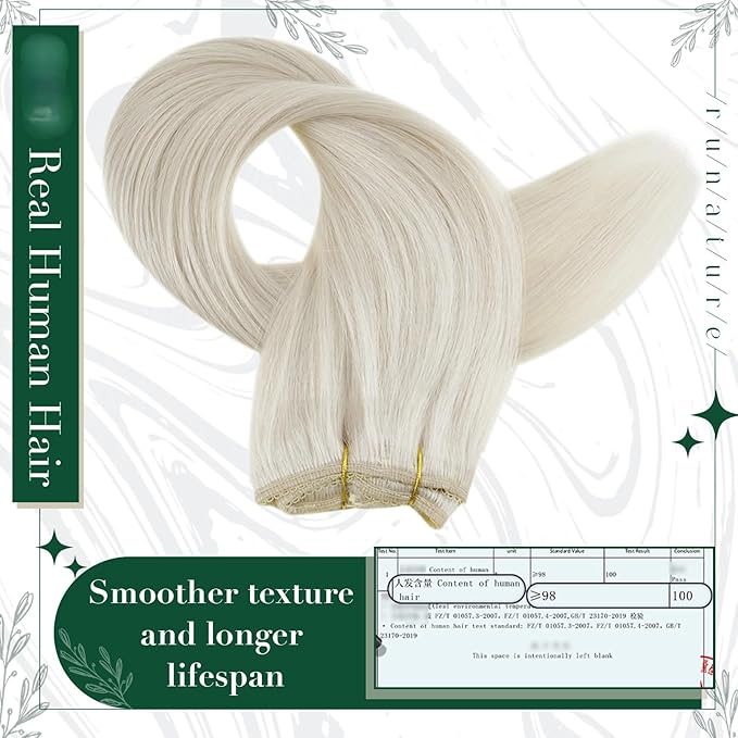 RUNATURE Clip in Hair Extensions Real Human Hair, Remy Human Hair Clip in Extensions for Women, Natural Human Hair, 20 Inch 50g 3pcs, #800 Platinum Blonde