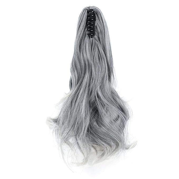 Claw Clip Ponytail Extension 18" Clip in Wavy Ponytail Hair Extensions Long Pony Tails for Women Extensions Sliver Gray to Platinum Blonde Wave Hairpiece