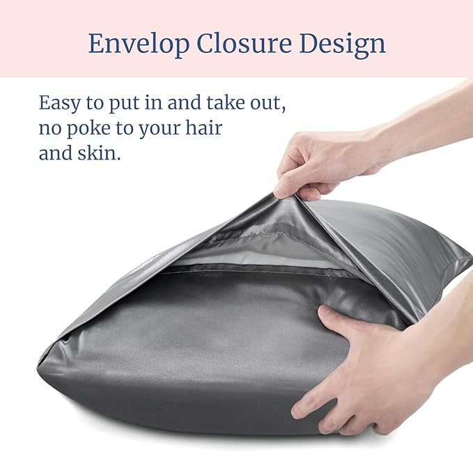 BEDELITE Satin Pillowcase for Hair and Skin, Super Soft and Cooling Similar to Silk Pillow Cases 2 Pack with Envelope Closure, Gift for Women Men(13"x18" Toddler Size, Dark Grey)
