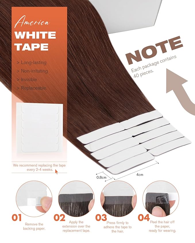Sunny Hair Tape in Hair Extensions Human Hair, 22inch 40Pcs Auburn Brown Human Hair Tape in Extensions Remy Invisible Tape ins Human Hair Extensions Straight