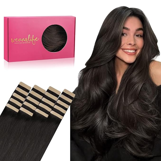 WENNALIFE Tape in Hair Extensions Human Hair, 20pcs 50g 22 inch Dark Brown Remy Hair Extensions for Women Tape Ins Straight Extensiones De Cabello Humano Skin Weft
