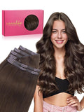 WENNALIFE Genius Seamless Clip in Hair Extensions Real Human 18 inch 120g 7Pcs Chocolate Brown Hair Extensions Clip Ins Luxury Remy De Cabello Humano Straight Invisible Fuller Reusable
