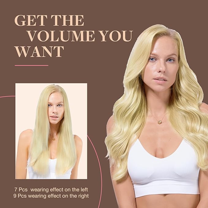 GOO GOO Clip in Hair Extensions Real Human Hair, Remy Human Hair Extensions Clip ins for Women, Natural Human Hair, 26inch 260g 9Pcs, #16/22 Light Blonde Highlighted Golden Blonde