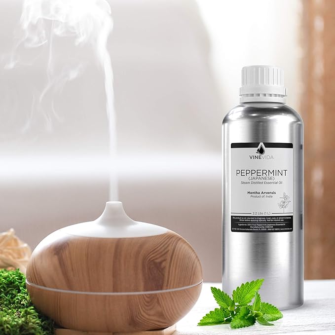 VINEVIDA Peppermint Japanese Essential Oil 32 oz - Undiluted Peppermint Oil 32 oz - Peppermint Candle Oil Scent - DIY Candle Scents for Candlemaking - Bulk Essential Oil for Soap Making Safe for Skin