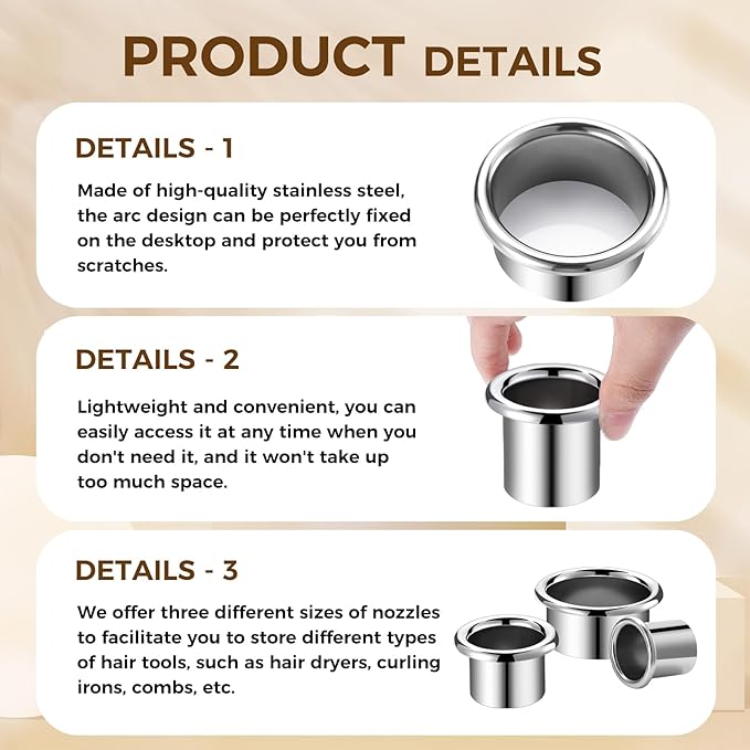 6 Pcs 3.0" 2.0" 1.5" Canister Hair Dryer Holder Insert Salon Station Stainless Steel Hot Iron Appliance Tube Hair Tool Holder Tube Organizer for Vanity Hairdresser Bathroom
