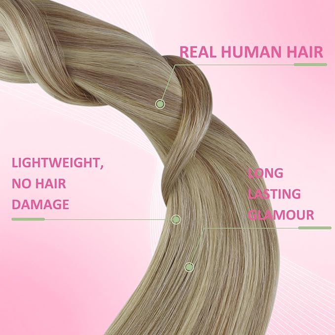 YoungSee Blonde Tape in Hair Extensions Real Human Hair Highlight Tape ins Human Hair Extensions For Women Natural Hair Tape-in Extension 20 Inches 20pcs 50g Adding Volume