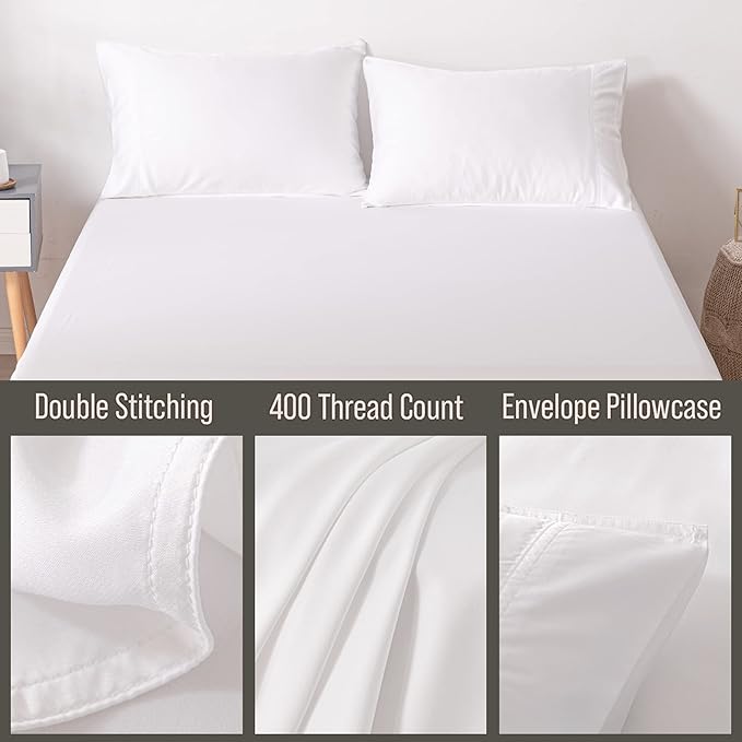 Bella Coterie | Luxury Bamboo Viscose King Size Pillowcase Set | 100% Organically Grown | Ultra Soft | Cooling | 2 Pcs [White]