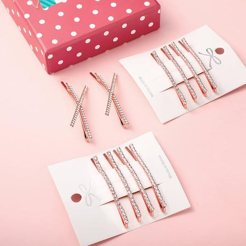 12 Pieces Rhinestone Bobby Pins Decorative Fancy Crystal Hair Clips Shiny Metal X Shaped Barrettes Bling Diamond Wedding Bridal Shower Hair Accessories for Women Ladies Girls (Rose Gold)