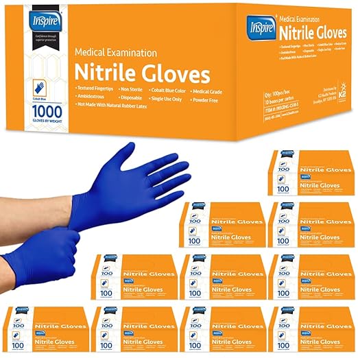Inspire Black Nitrile Disposable Gloves | 4.5 Nitrile Safety Medical Exam Cooking Cleaning Disposable Black Gloves (Blue - Case of 1000, XXL)