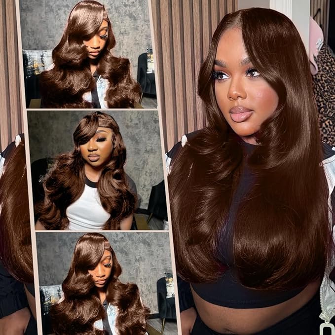 2X6 SKINLIKE HD Lace Closure Wigs Human Hair, Chocolate Brown Lace Front Wig, Body Wave Human Hair Wig Pre-Plucked Bleached Knots 250% Density HD Lace Closure Wigs 30 Inch