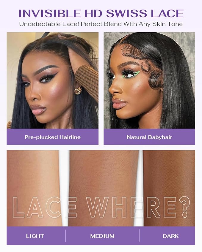 SKINLIKE Real HD Lace Wig 13x6 Full Frontal HD Lace Front Wigs Human Hair Pre Plucked Bleached Knots 180% Density 0.10mm Ultra-thin Invisible Lace Straight Human Hair Wigs For Women 30 Inch