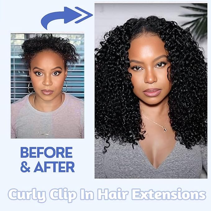 Curly Clip In Hair Extensions Human Hair 14 Inch 3C 4A 110g 8pcs Kinky Curly Clip Ins Full Head for Women Brazilian Remy Human Hair Extensions Natural Color with 20 Clips