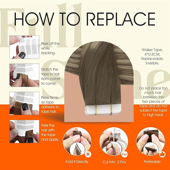 Full Shine Brown And Blonde Tape in Extensions Human Hair Color 7/1000/7 Ombre Tape in Hair Extensions 14Inch Hair Extensions Real Human Hair 50Gram Remy Seamless Extension 20Pcs Natural Straight Hair