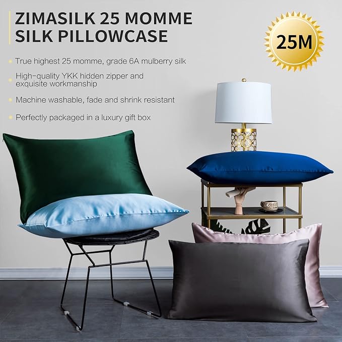 ZIMASILK 25 Momme 100% Pure Mulberry Silk Pillowcase for Hair and Skin Care, Highest Grade 6A Pillow Cases for Women, Long-Lasting Durablity, Gift for Women Men, 1Pc (Standard 20"x26", Taupe)